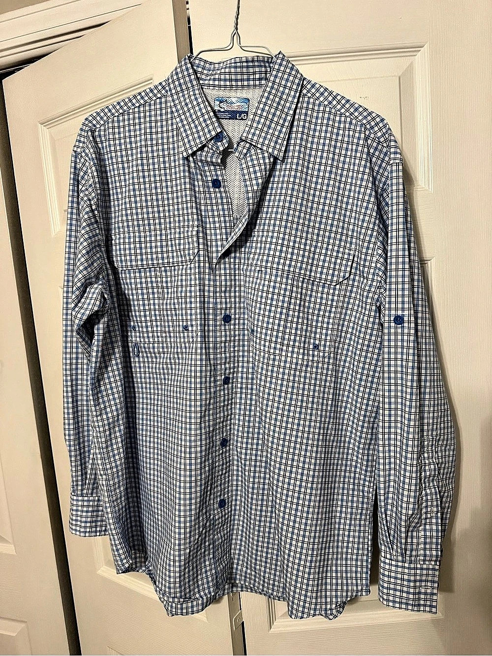 World Wide Sportsman Ultimate Angler Plaid Long-Sleeve Shirt Blue & White Large